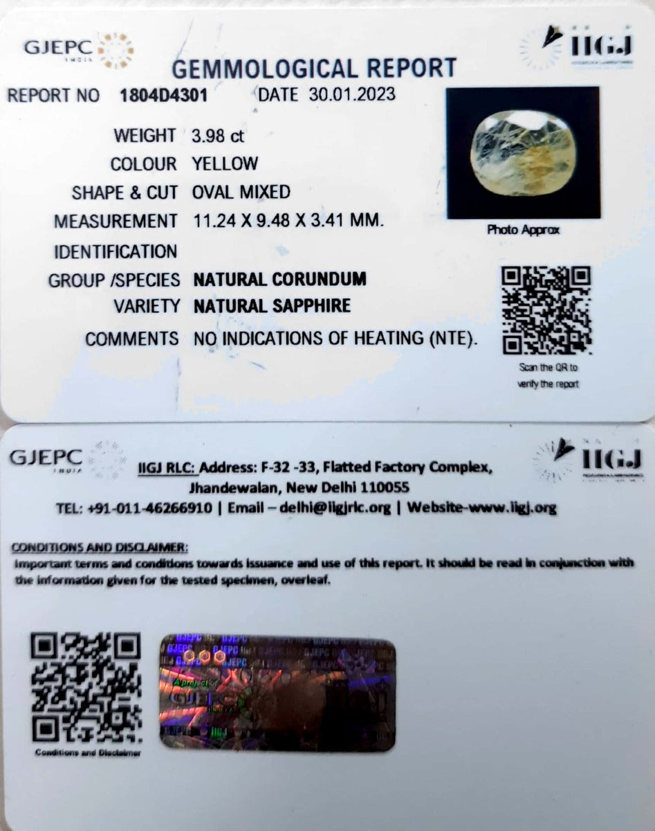 3.98/CT Natural Ceylonese Pukhraj with Govt Lab Certificate-YELSA9R