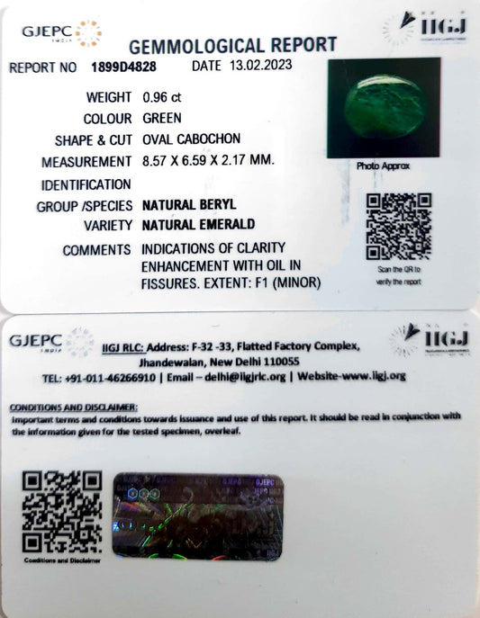 1.06/rt. Natural Cabochon Panna Stone with Govt. Lab Certificate (3441)