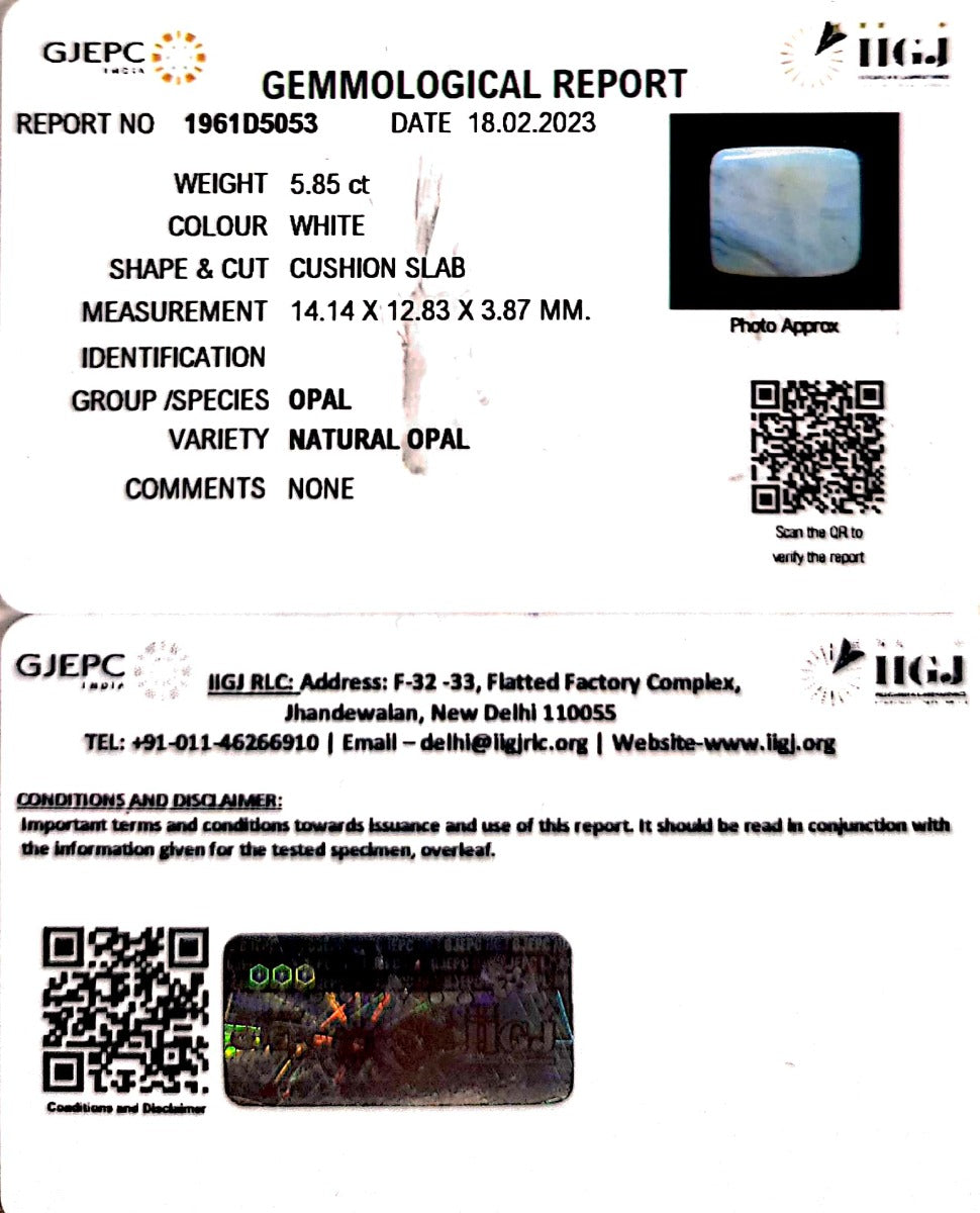 5.85/CT Natural Opal with Govt. Lab Certificate (2331)