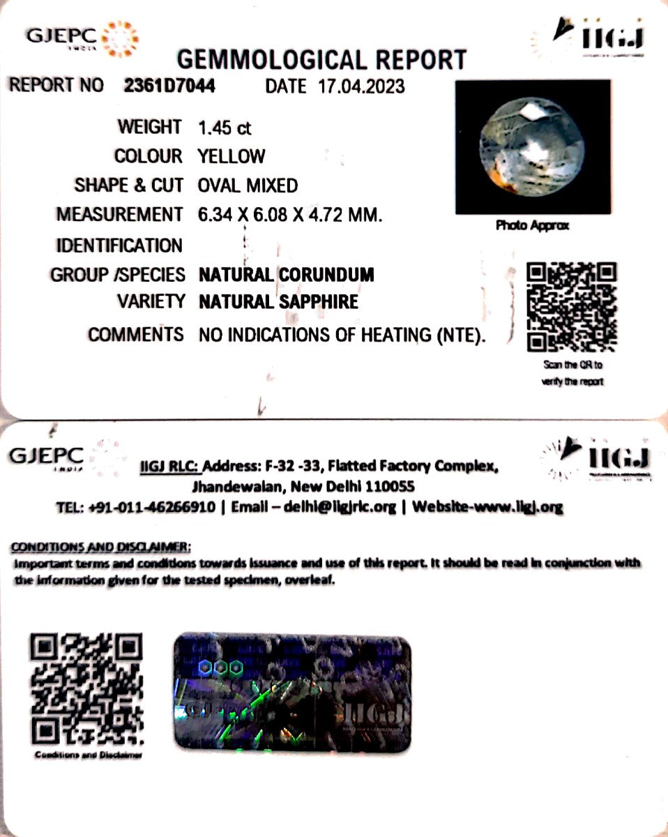 1.45/CT Natural Ceylonese Pukhraj with Govt Lab Certificate-YELSA9S