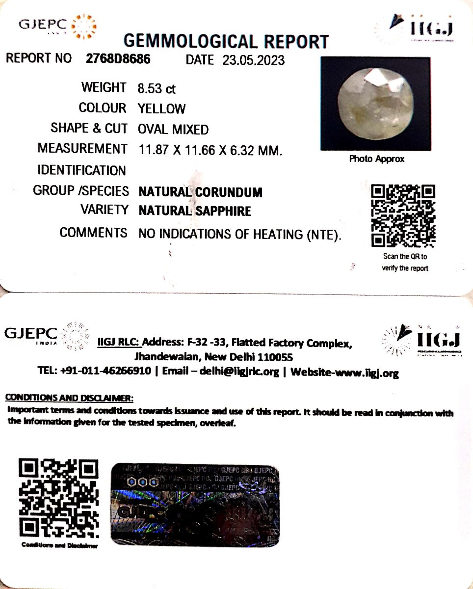 8.53/CT Natural Ceylonese Pukhraj with Govt Lab Certificate-6771