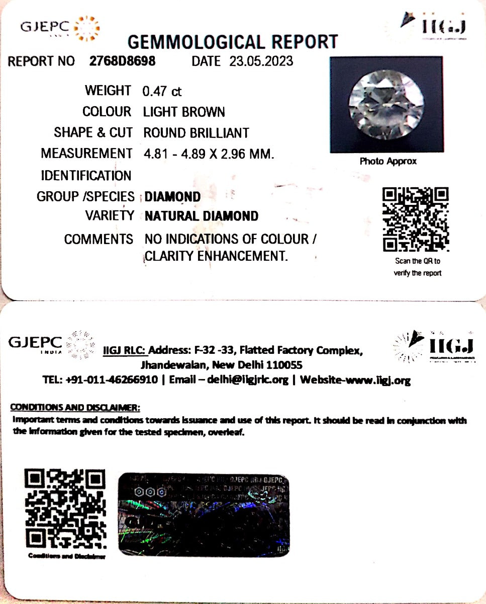 0.47/Cents Natural Diamond With Govt. Lab Certificate (120000)