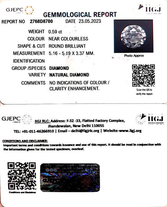 0.59/Cents Natural Diamond With Govt. Lab Certificate (140000)