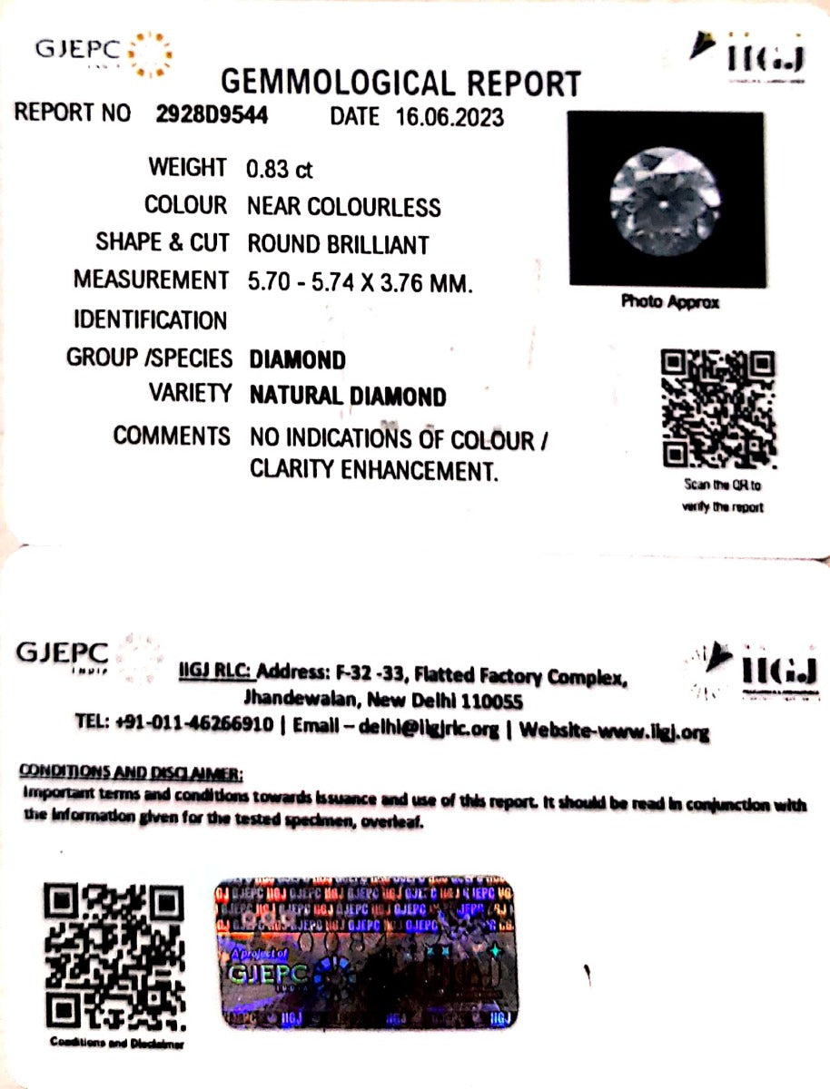 0.83/Cents Natural Diamond With Govt. Lab Certificate (140000)