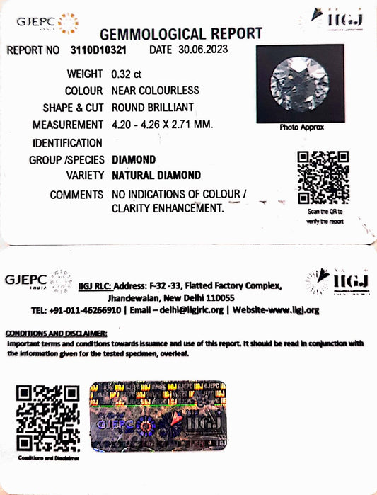 0.32/Cents Natural Diamond with Govt. Lab Certificate (120000)