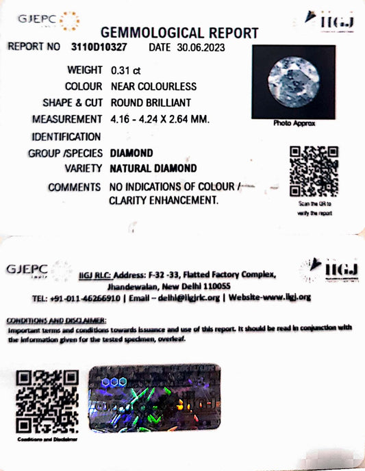 0.31/Cents Natural Diamond with Govt. Lab Certificate (120000)