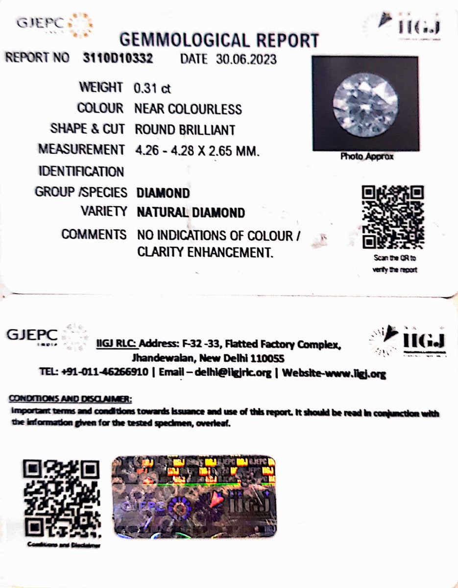 0.31/Cents Natural Diamond with Govt. Lab Certificate (120000)