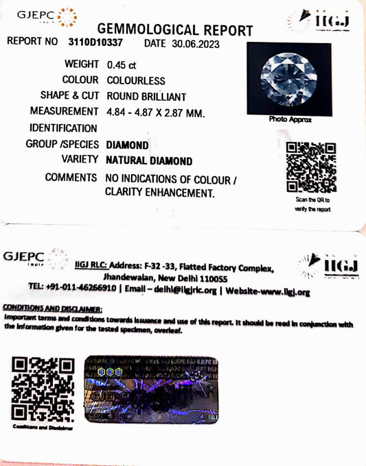 0.45/Cents Natural Diamond with Govt. Lab Certificate (120000)