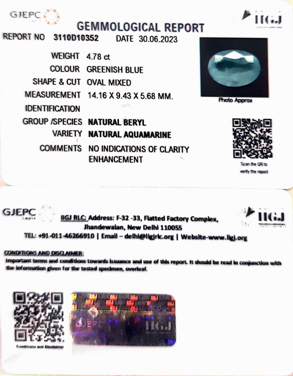 4.78/CT Natural Panna Stone with Govt. Lab Certificate  (4551)