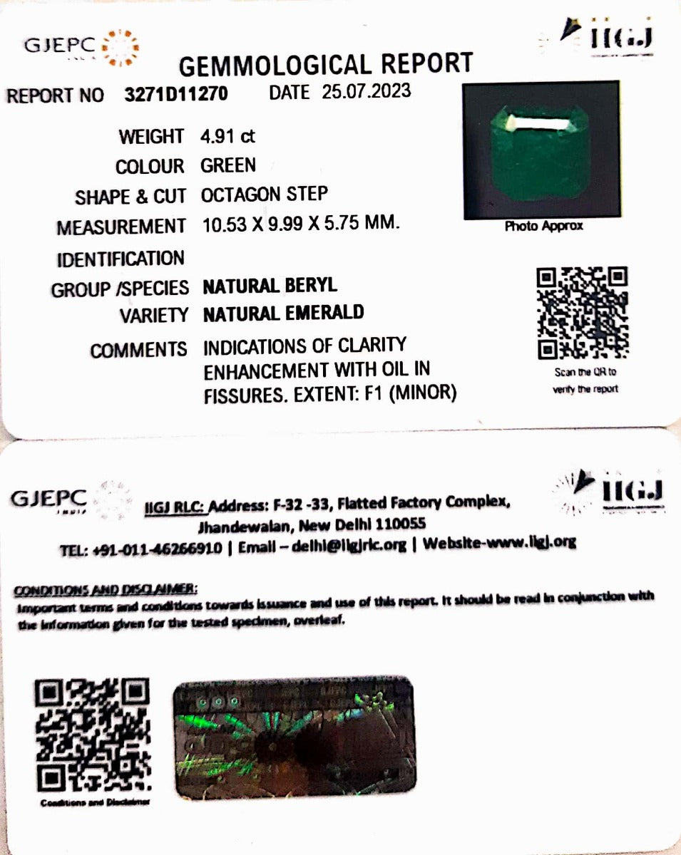 4.91/CT Natural Panna Stone with Govt. Lab Certificate  (45510)