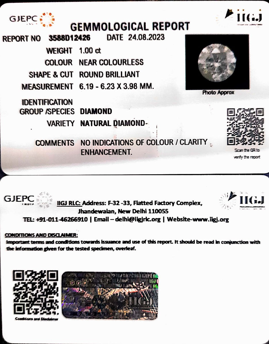 1.00/Cents Natural Diamond with Govt. Lab Certificate (140000)