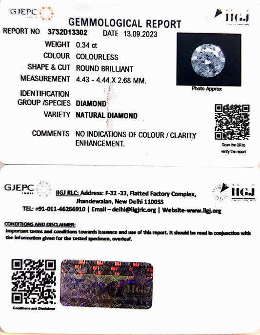 0.34/Cents Natural Diamond with Govt. Lab Certificate (110000)