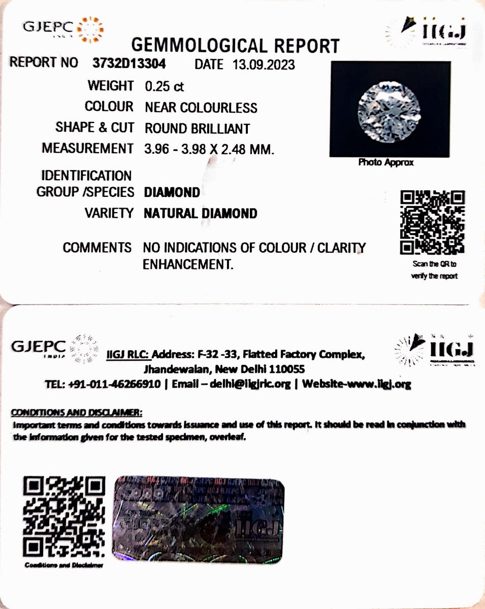 0.25/Cents Natural Diamond with Govt. Lab Certificate-95000