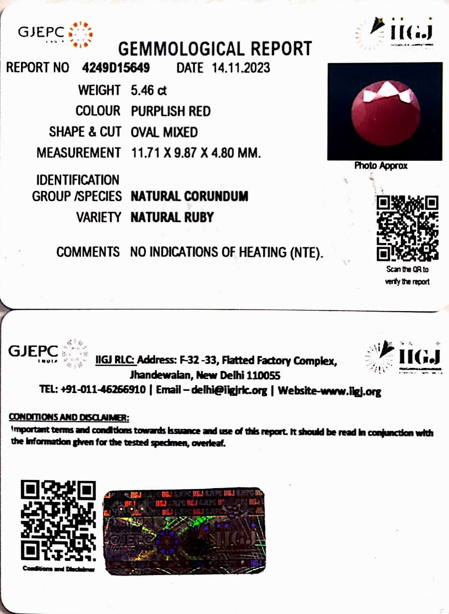 5.46/CT Natural Mozambique Ruby with Govt. Lab Certificate (23310)