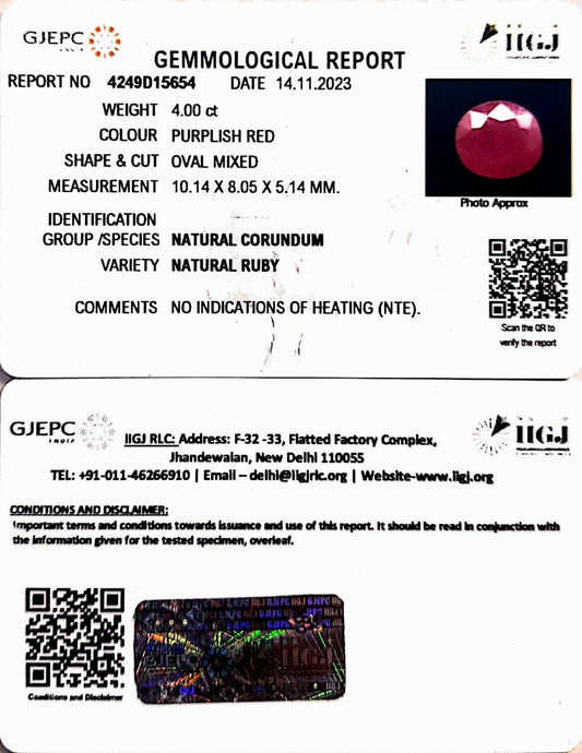 4.00/CT Natural Mozambique Ruby with Govt. Lab Certificate (23310)