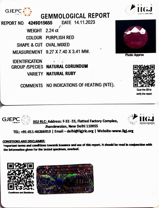 2.24/CT Natural Mozambique Ruby with Govt. Lab Certificate (23310)