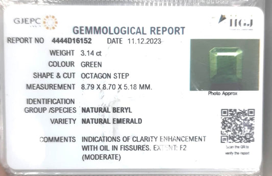 3.14/CT Natural Panna Stone with Govt. Lab Certificate (3441)