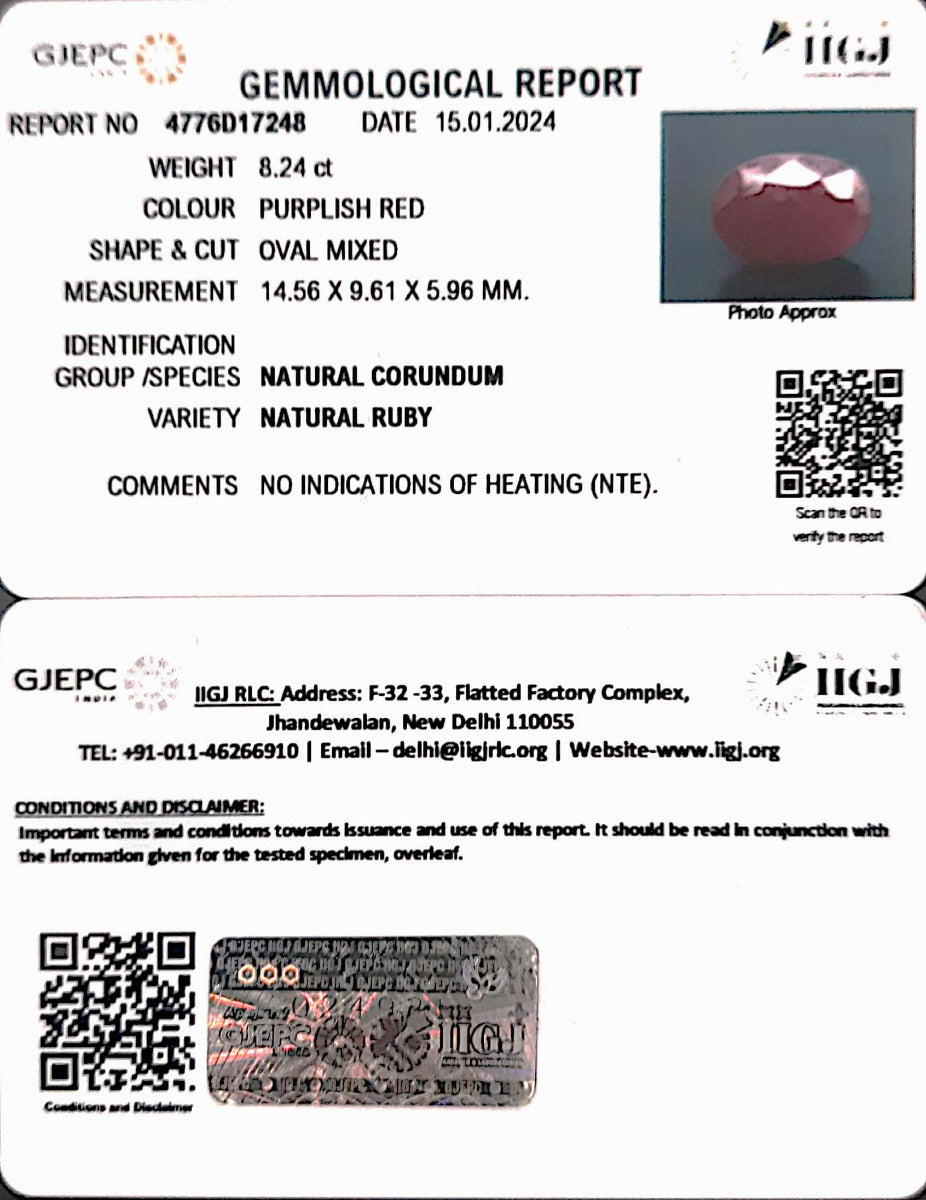 8.24/CT Natural new Burma Ruby with Govt. Lab Certificate (5661)