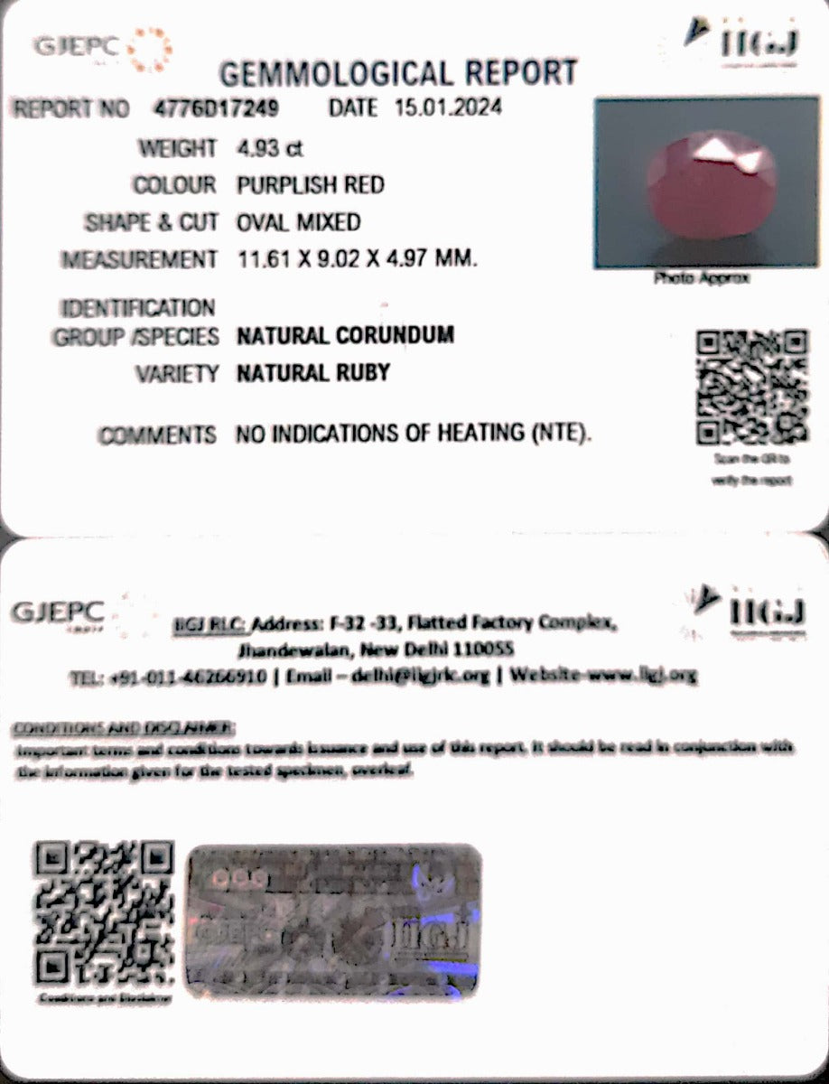 4.93/CT Natural Mozambique Ruby with Govt. Lab Certificate (12210)