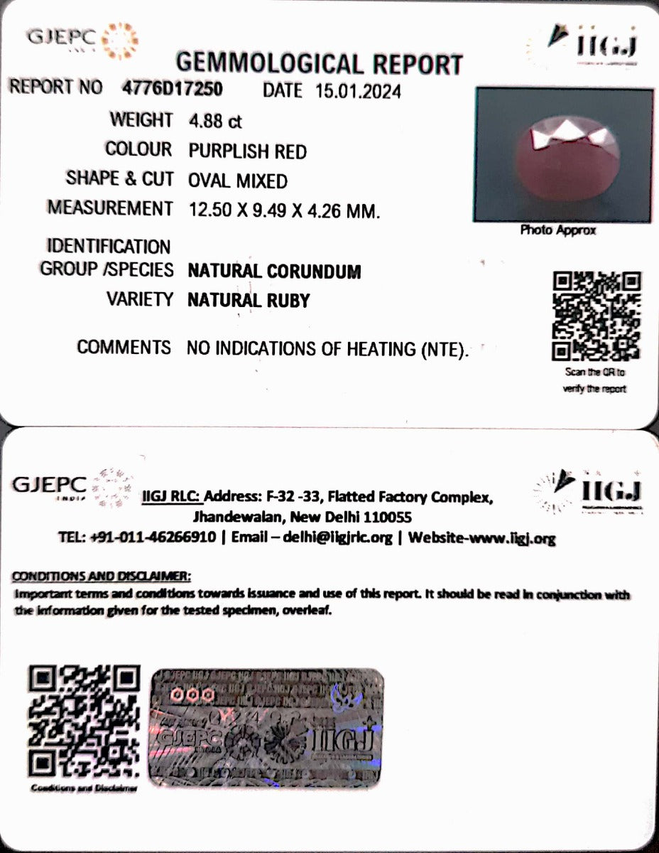 4.88/CT Natural new Burma Ruby with Govt. Lab Certificate (2331)