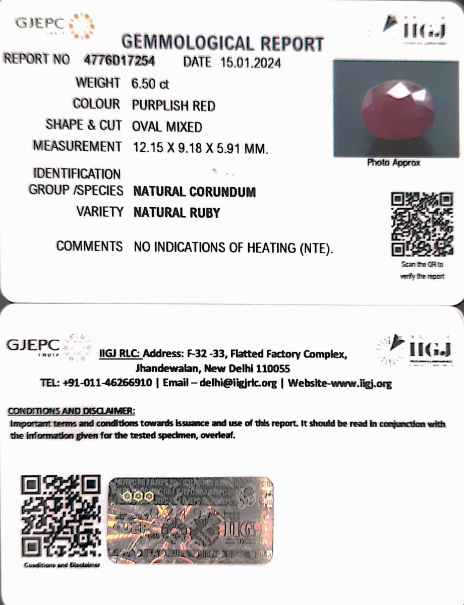 6.50/CT Natural new Burma Ruby with Govt. Lab Certificate (4551)