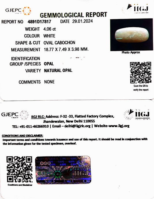 4.06/CT Natural Fire Opal with Govt. Lab Certificate (6771)