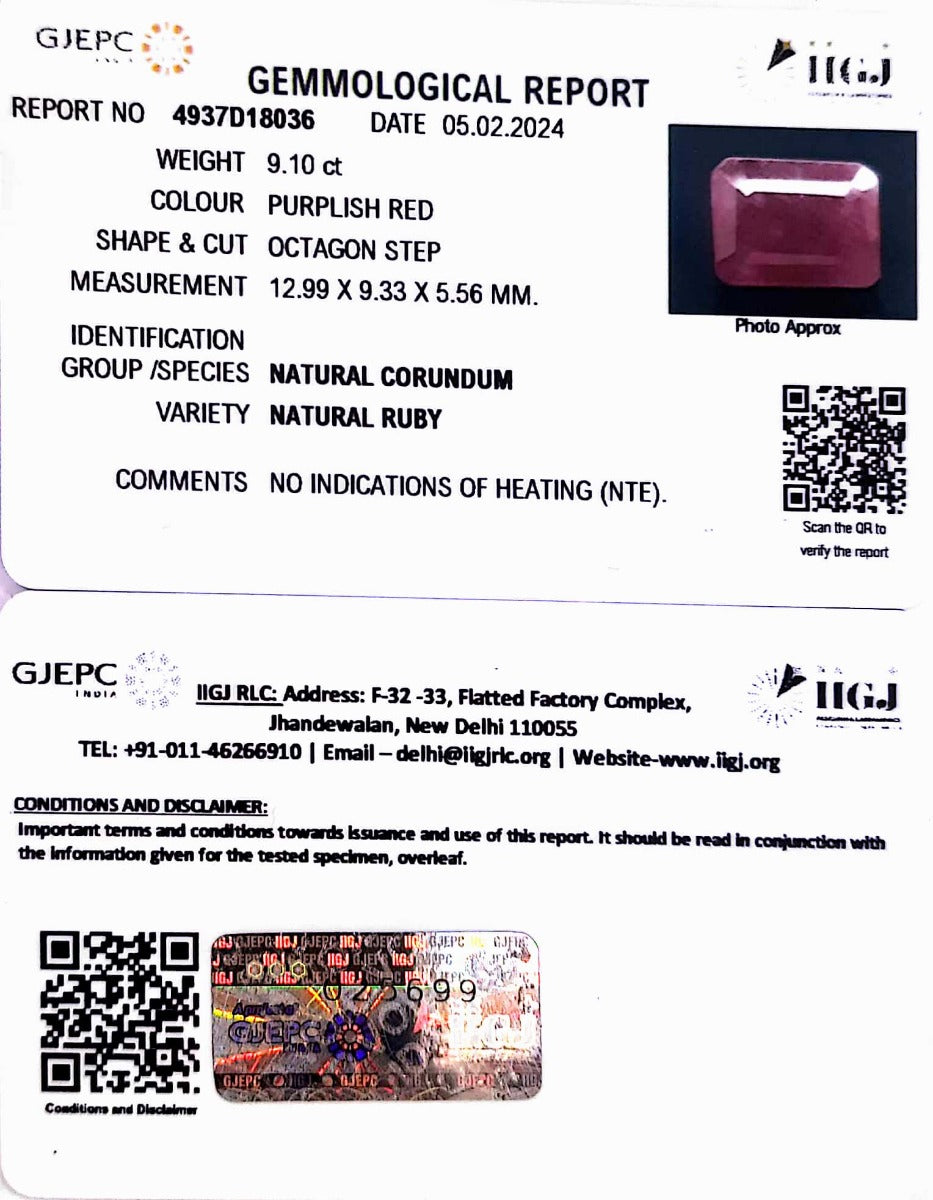 9.10/CT Natural Mozambique Ruby with Govt. Lab Certificate-7881