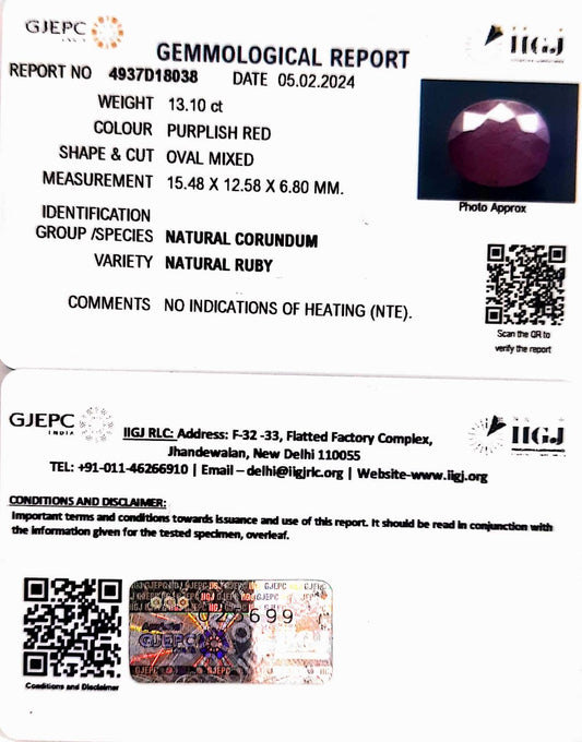 13.10/CT Natural new Burma Ruby with Govt. Lab Certificate-4551