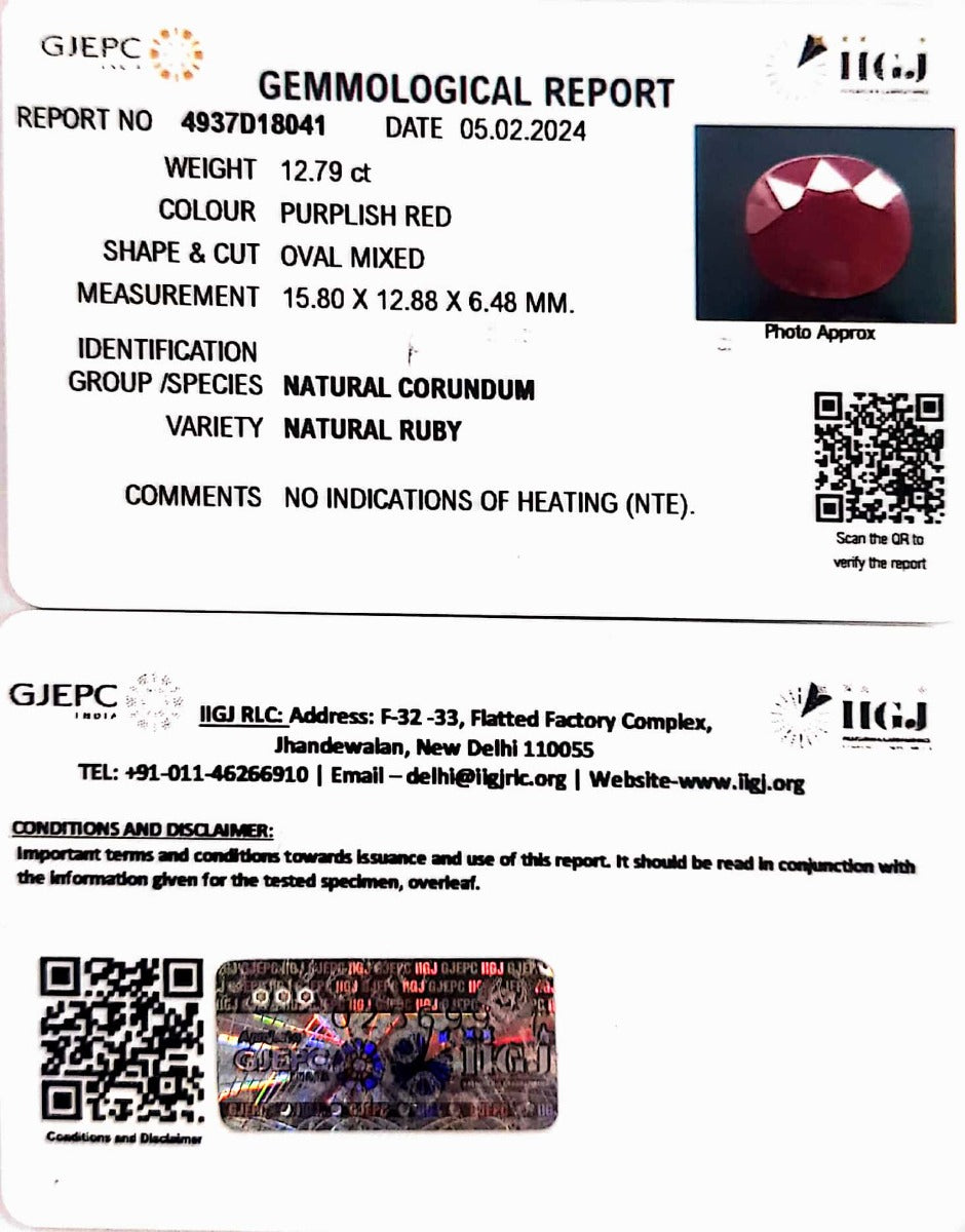 12.79/CT Natural new Burma Ruby with Govt. Lab Certificate (2331)