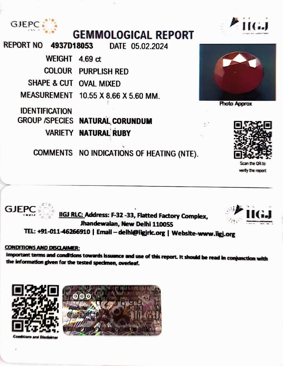 4.69/CT Natural new Burma Ruby with Govt. Lab Certificate (5661)