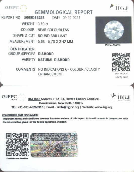 0.70/Cents Natural Diamond with Govt. Lab Certificate-140000