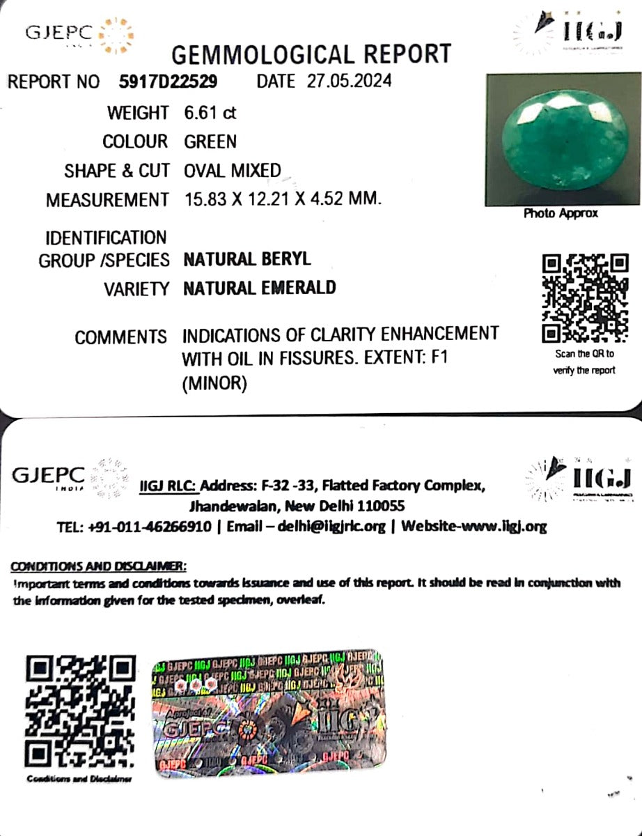 6.61/CT Natural Panna Stone with Govt. Lab Certificate-3441