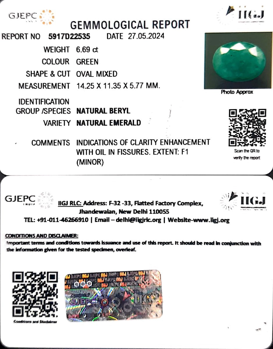 6.69/CT Natural Panna Stone with Govt. Lab Certificate-1665