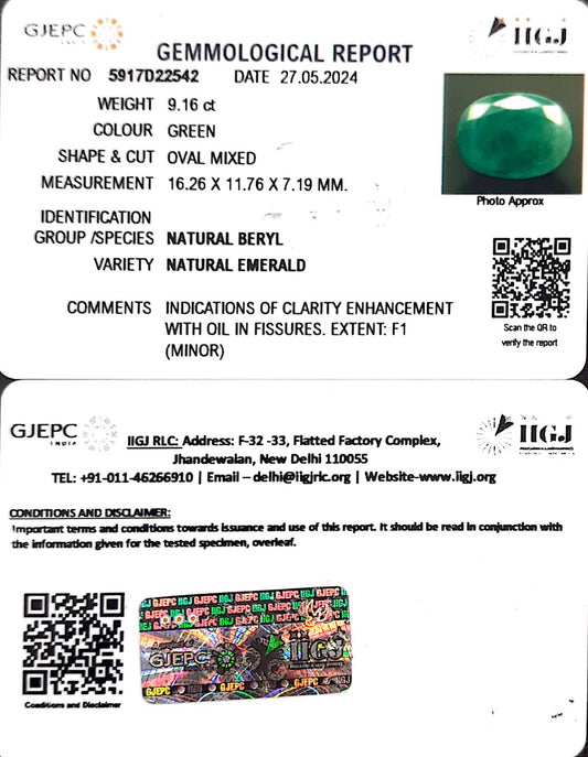 9.16/CT Natural Panna Stone with Govt. Lab Certificate-1665