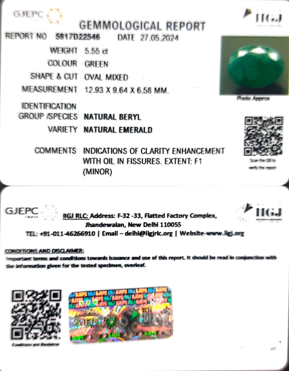 5.56/CT Natural Panna Stone with Govt. Lab Certificate-3441