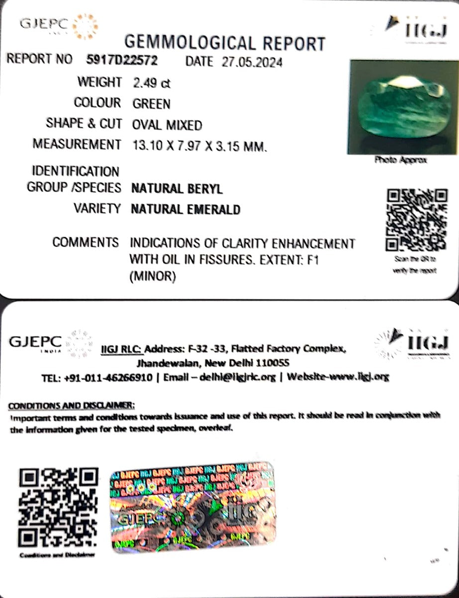 2.49/CT Natural Panna Stone with Govt. Lab Certificate-8991