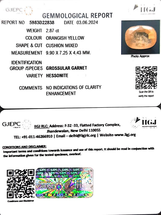 2.87/CT Natural Ceylonese Pukhraj with Govt Lab Certificate-6771