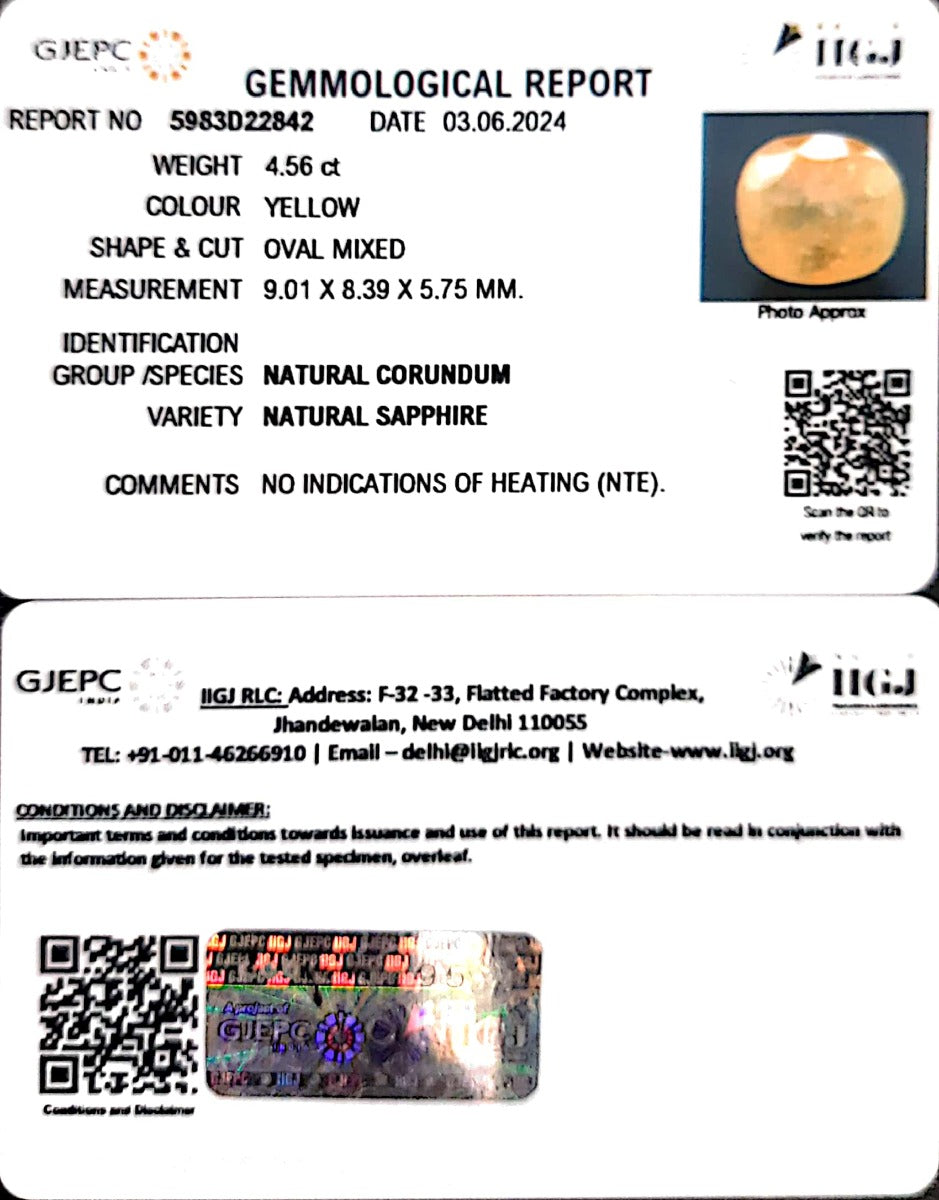 4.56/CT Natural Ceylonese Pukhraj with Govt Lab Certificate-6771