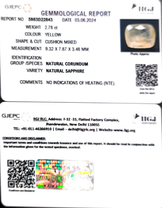 2.78/CT Natural Ceylonese Pukhraj with Govt Lab Certificate-6771