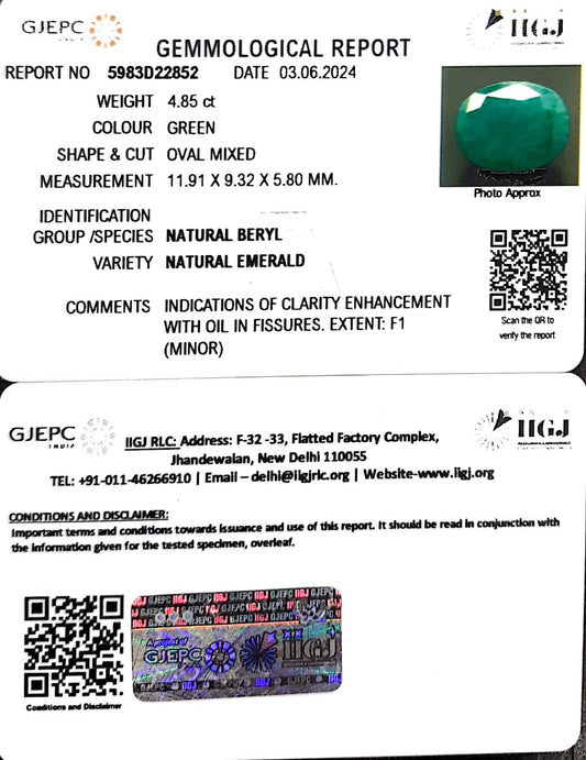 4.85/CT Natural Panna Stone with Govt. Lab Certificate-2331