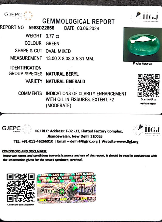 3.77/CT Natural Panna Stone with Govt. Lab Certificate-23310