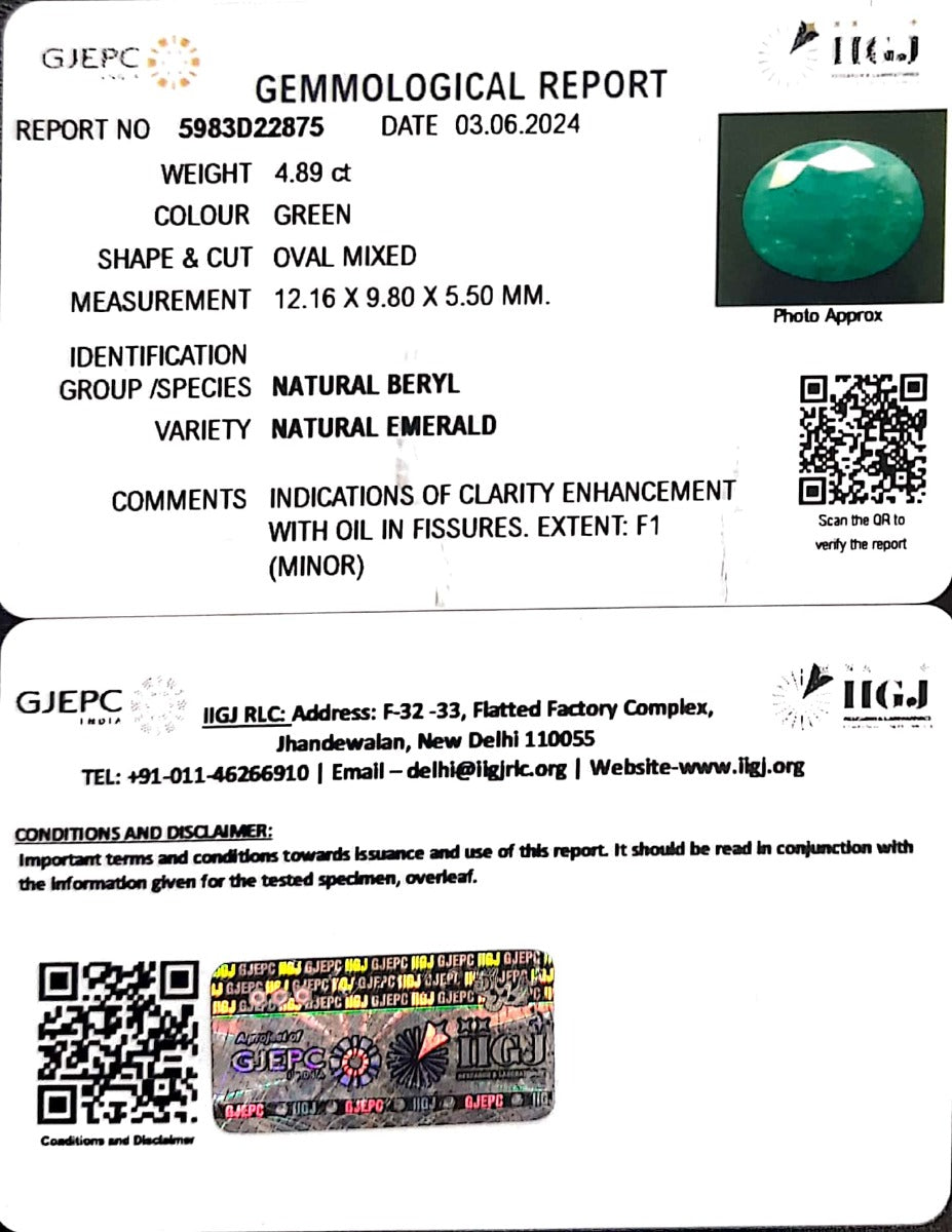 4.89/CT Natural Panna Stone with Govt. Lab Certificate-2331