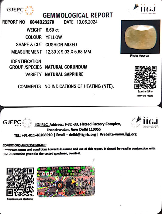 6.69/CT Natural Ceylonese Pukhraj with Govt Lab Certificate-6771