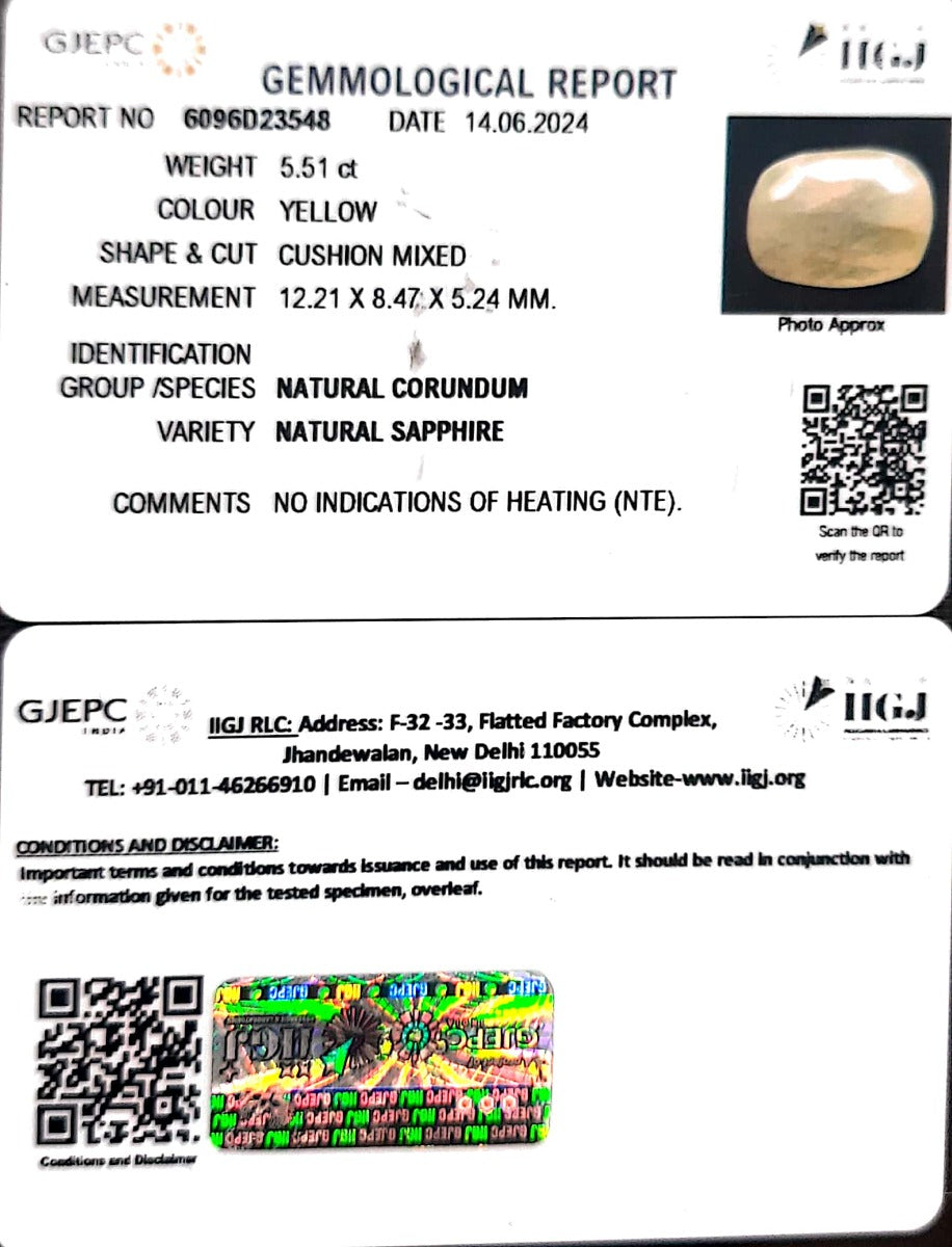 5.51/CT Natural Ceylonese Pukhraj with Govt Lab Certificate-6771