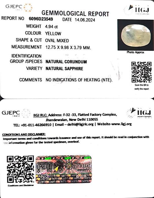 4.94/CT Natural Ceylonese Pukhraj with Govt Lab Certificate-6771