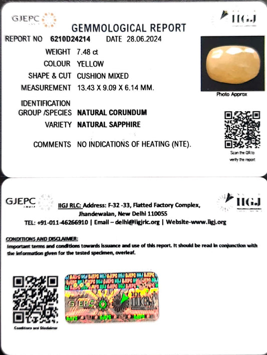 7.48/CT Natural Ceylonese Pukhraj with Govt Lab Certificate-4551