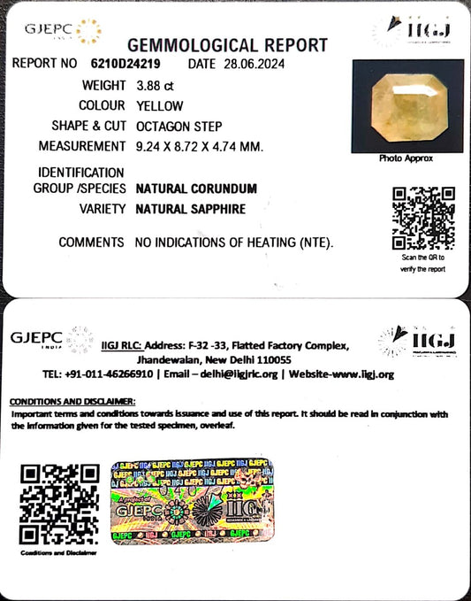 3.88/CT Natural Ceylonese Pukhraj with Govt Lab Certificate-4551