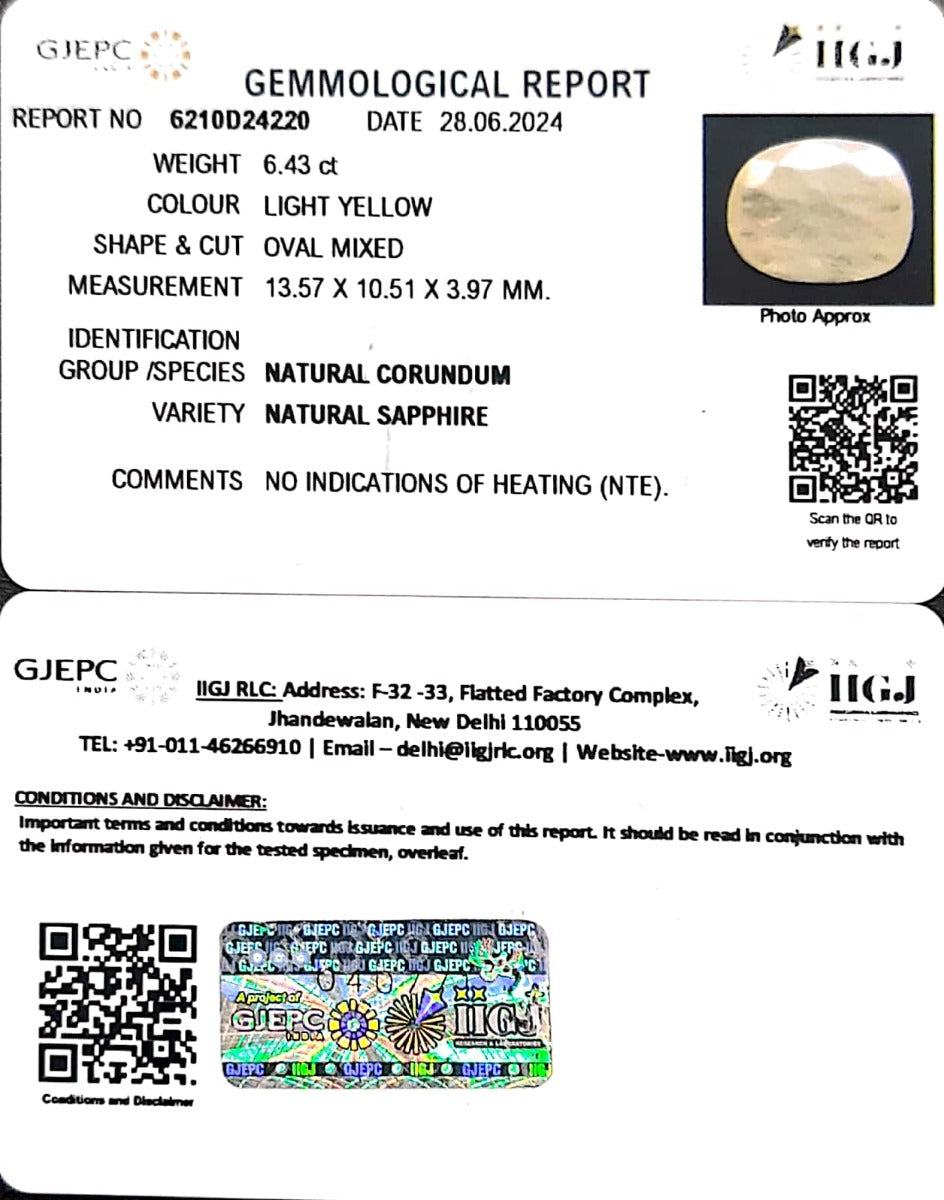 6.43/CT Natural Ceylonese Pukhraj with Govt Lab Certificate-6771