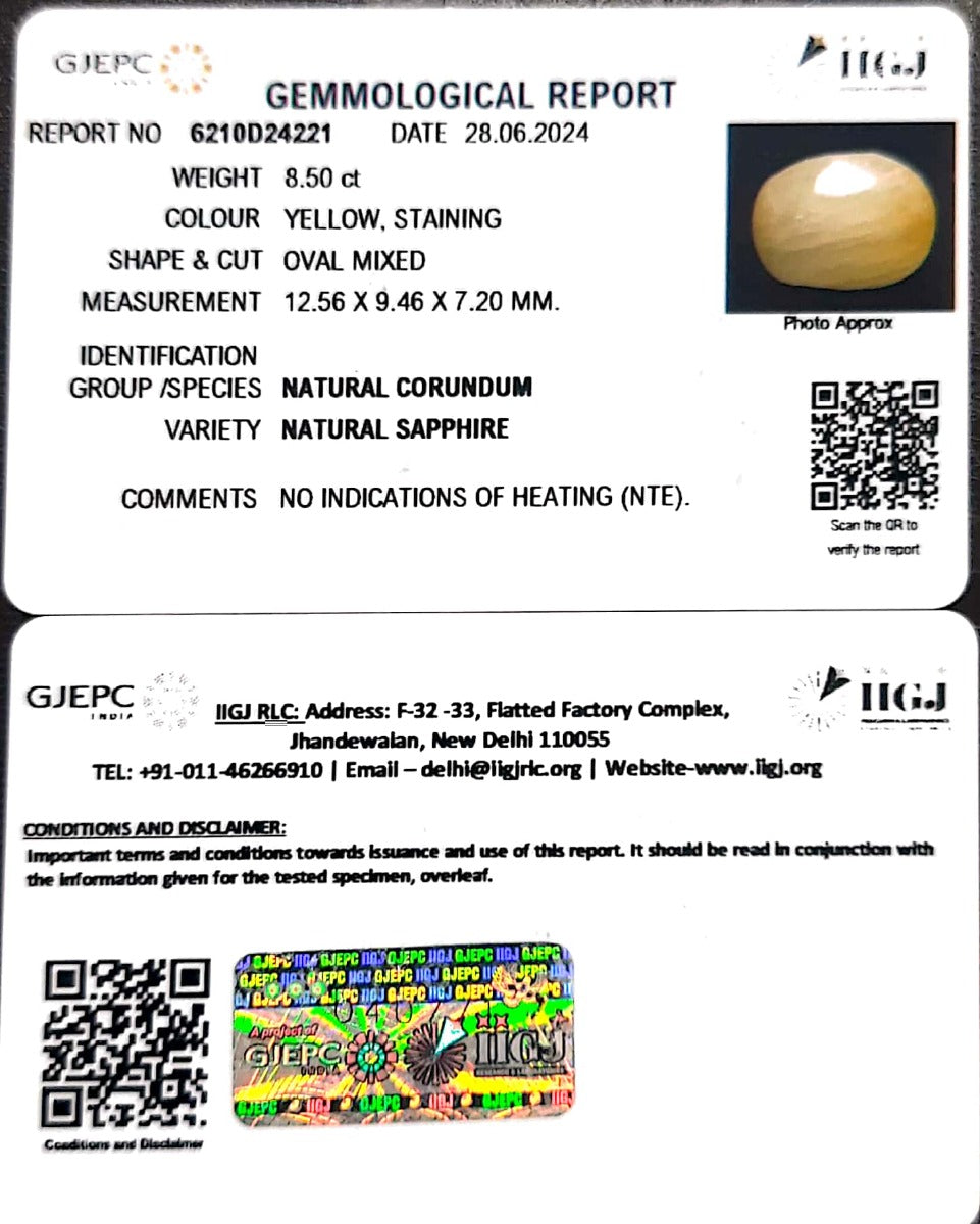 8.50/CT Natural Ceylonese Pukhraj with Govt Lab Certificate-4551