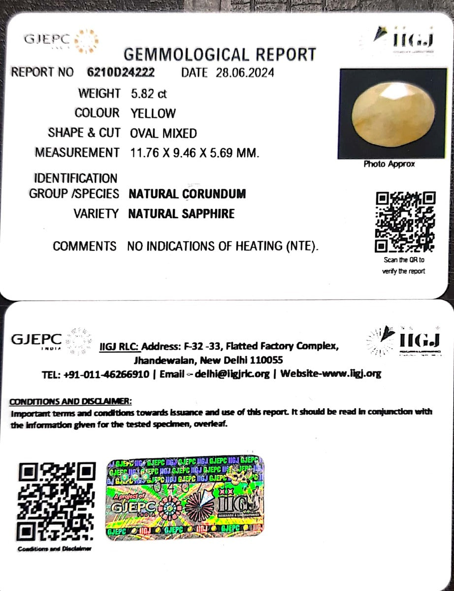 5.82/CT Natural Ceylonese Pukhraj with Govt Lab Certificate-4551